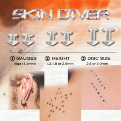 Skin Diver - Dermal - Titanium Grade 23 Disc 3 mm x 1,2 mm lang - 5 stuks/verpakking