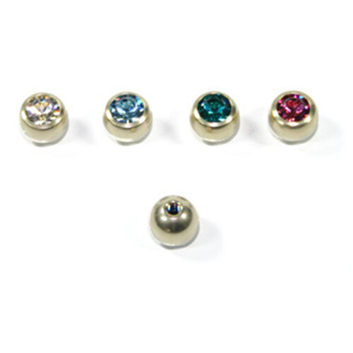 Threaded ball - Titan - Gold anodized with rhinestone - M1,6 mm x 6 mm CZ White - 3 Pcs/Pack