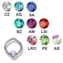 Lip frenulum BCR - Basic Titan - Jewelled disc with rhinestone - 1,2 mm  x 8 mm - AQ aquamarin - 3 Pcs/Pack