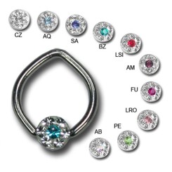 BCR for lip frenulum piercing - Titan with Swarovski Crystals - 1,2 mm  x 8 mm - BZ teal - 3 Pcs/Pack