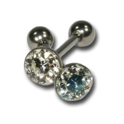 Barbell - 316 L stainless steel - With crystal - 1,6 mm x 14 mm - 1 x PE light green and 8 x CZ white - 2 Pcs/Pack