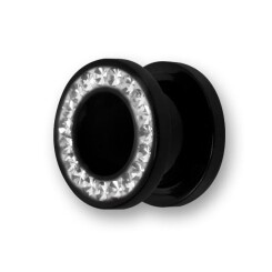 Flesh Tunnel - UV-Acryl - Schwarz mit Crystal CZ...