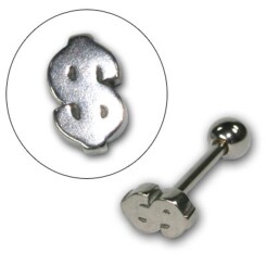 Barbell with threaded accessory for the tounge - 316 L stainless steel - Dollar sign - 2 Pcs/Pack