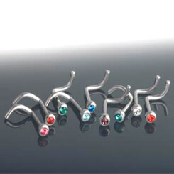 Nose Stud - Basic Titan - With rhinestone - bent - 0,8 mm - AQ Aquamarin - 5 Pcs/Pack